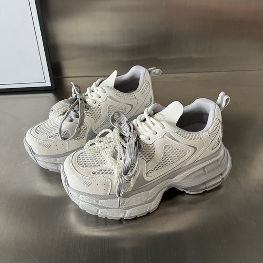Damen Sportliche Sneakers mit stilvollem Mesh-Design und modischer Perlenverzierung EB