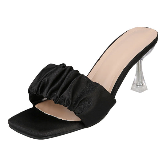 Damen Elegante Slingback Sandalen mit gerafftem Satin-Obermaterial und transparenter Absatz EB