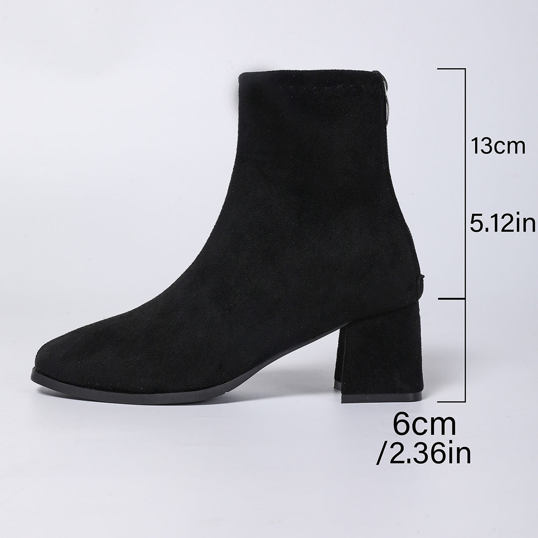 Damen nan knöchelhohe Veloursoptik-Stiefelette mit mittelhohem Blockabsatz und schlanker Vorderkappe EB