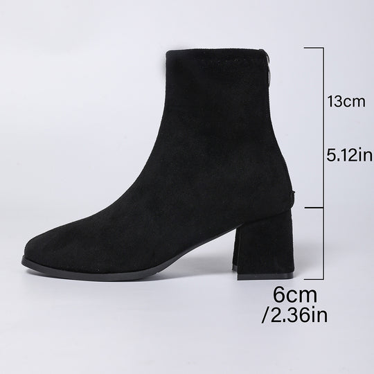 Damen nan knöchelhohe Veloursoptik-Stiefelette mit mittelhohem Blockabsatz und schlanker Vorderkappe EB