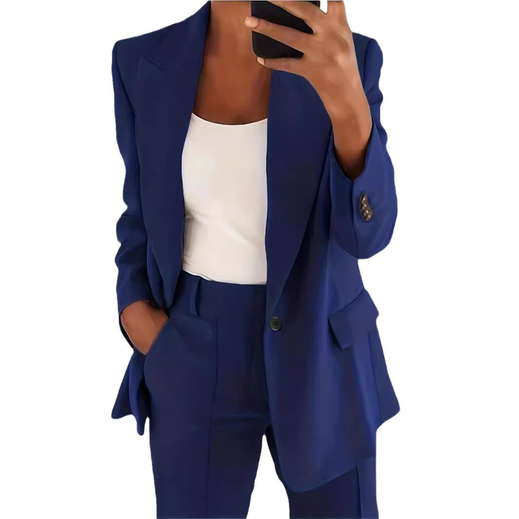 Damen nan taillierter Blazer-Hosen Businessanzug aus Stretchstoff EB