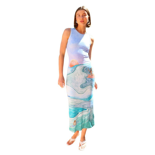 Damen Maxikleid mit kreativem Grafikdesign EB
