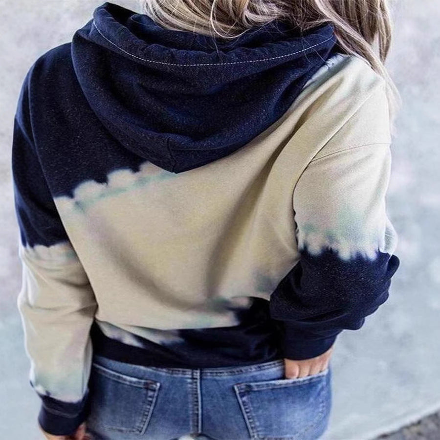 Damen lockerer Hoodie mit tieferem Kragen und einzigartigem Batikdesign EB