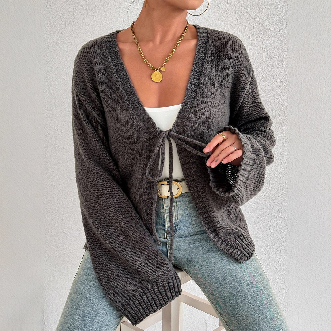Damen gemütlicher Strickcardigan mit modernem Bindeband EB