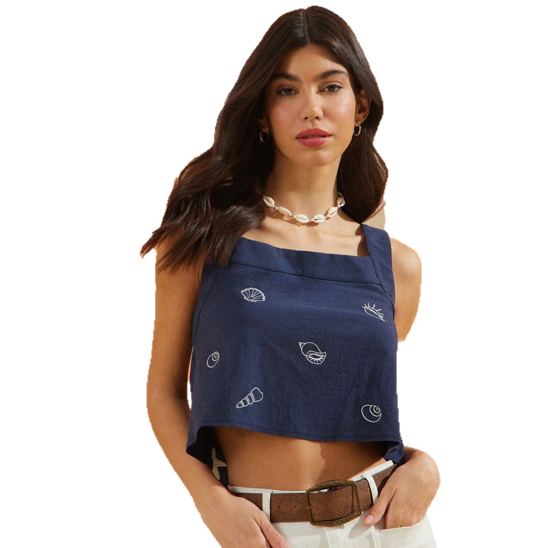 Damen Crop-Top mit maritimen Motiven aus hochwertiger Baumwolle EB