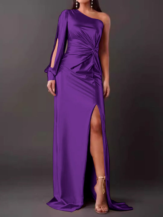 Damen Abendkleid mit asymmetrischem Ausschnitt und eleganter Faltenlegung EB
