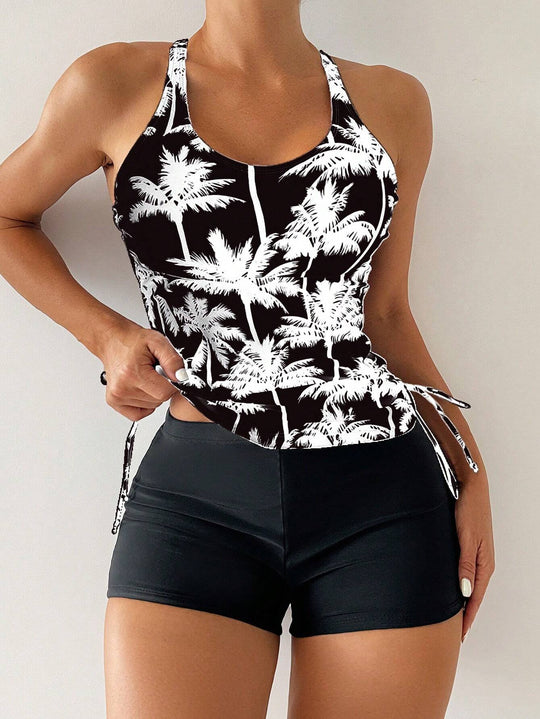 Damen Sportliches Tankini-Set mit verstellbaren Seitenschnüren EB