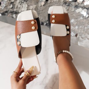 Damen modische Pantoletten mit eleganter Schnallenapplikation EB