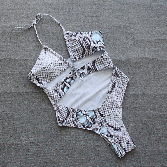 Damen Cut-Out Badeanzug mit schickem Schlangenmuster EB