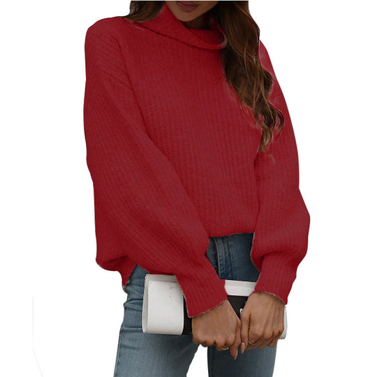 Damen Strickpullover mit weitem Schnitt und modischem Rollkragen EB