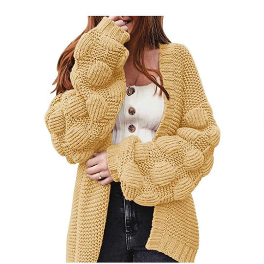 Damen Strickjacke mit voluminösen Puffärmeln und feiner Struktur EB