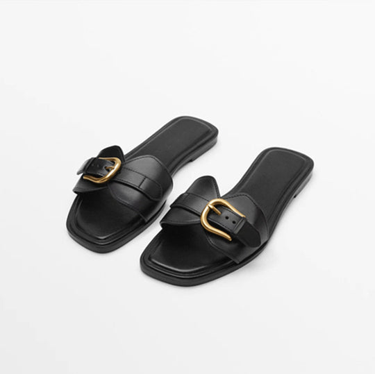 Damen Bequeme Slides mit dekorativem Schnallenakzent EB