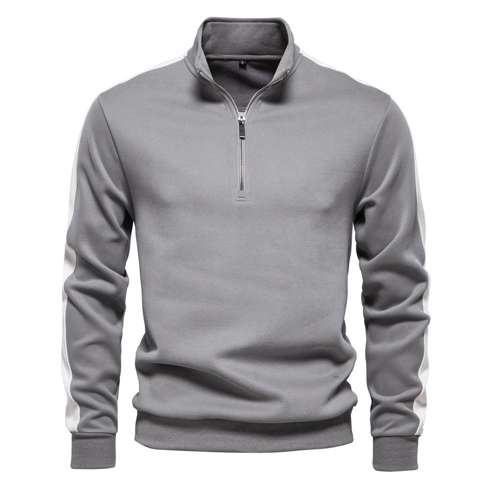 Herren nan Stehkragen-Pullover mit kurzem Reißverschluss und Kontrastseitenstreifen EB