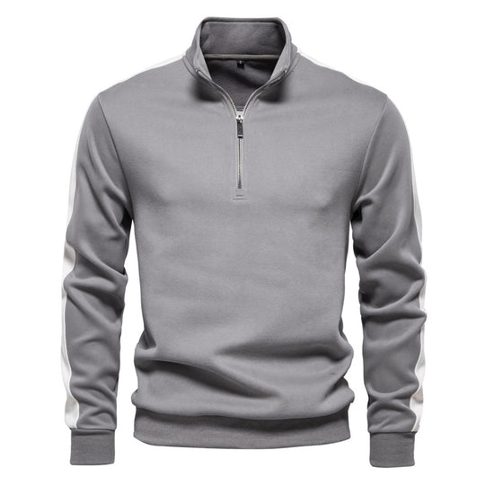 Herren nan Stehkragen-Pullover mit kurzem Reißverschluss und Kontrastseitenstreifen EB