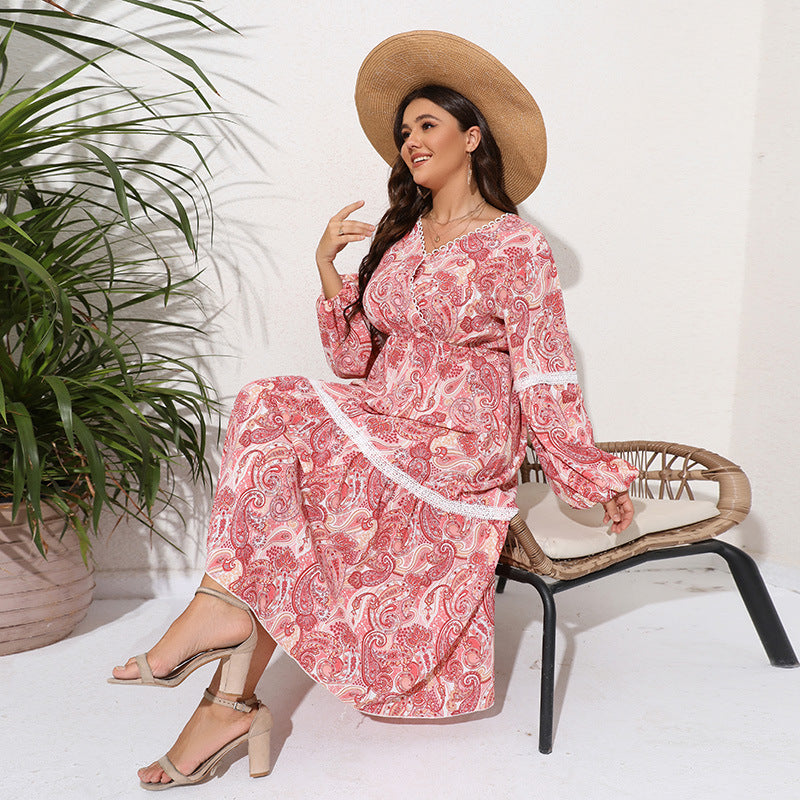Damen Maxikleid mit botanical Druck und lässigem Schnitt EB