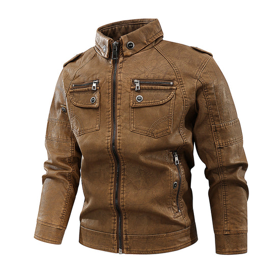 Herren stylische Bikerjacke mit praktischen Taschen und hochgeschlossenem Kragen EB