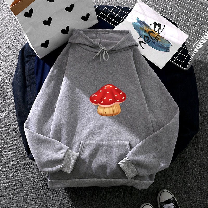 Damen nan leichter Oversize Kapuzenpullover mit Herz‑EKG‑Motiv, langen Kordeln und elastischem Bund EB