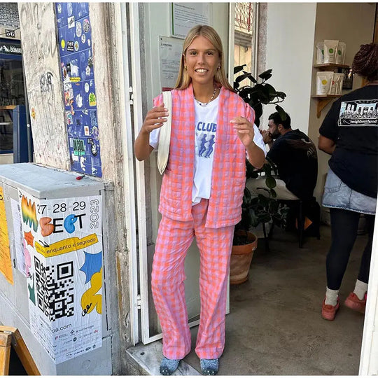 Damen Weite Karo-Hose im modischen Design EB