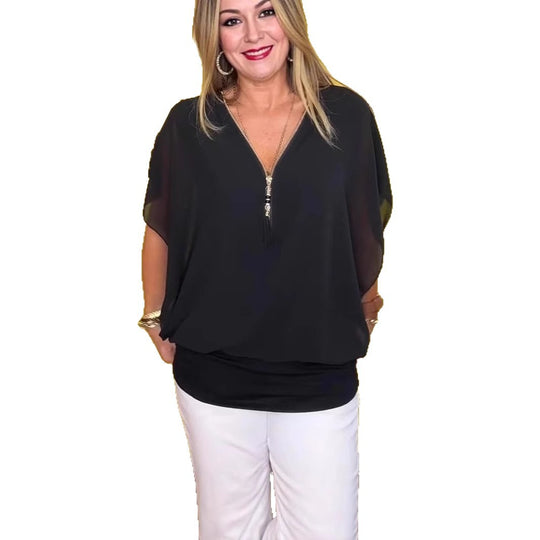 Damen schicke Bluse mit Reißverschluss EB
