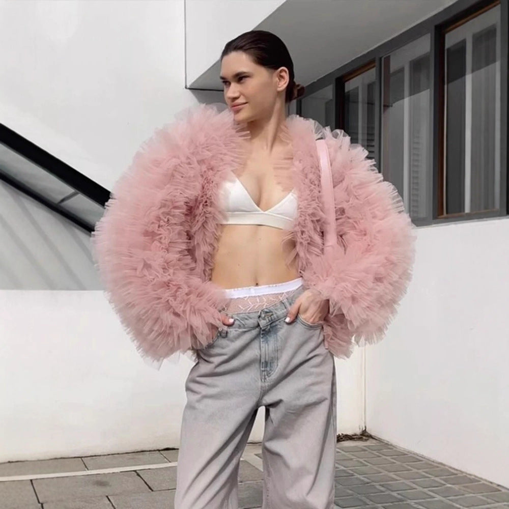 Damen Voluminöse Tülljacke EB