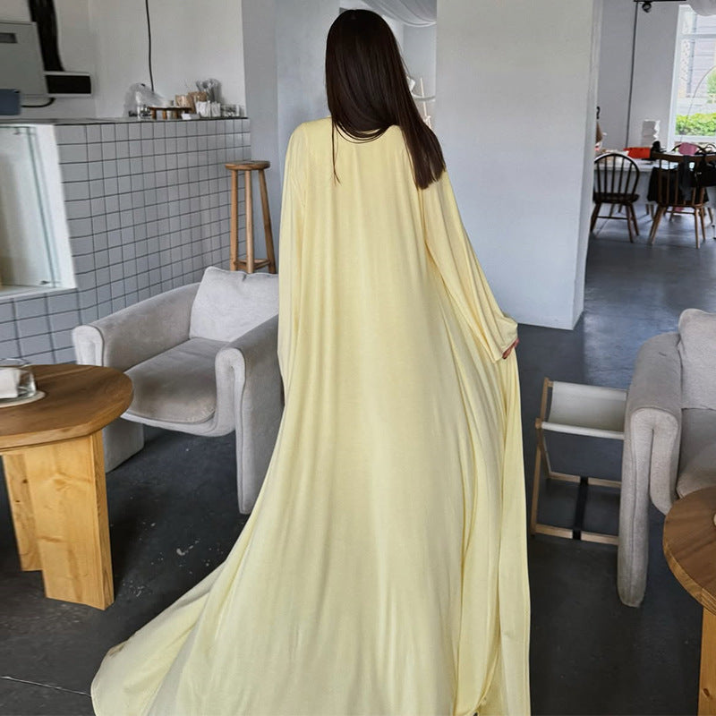 Damen elegantes Maxikleid mit weitem Cape und langen Ärmeln EB