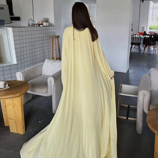Damen elegantes Maxikleid mit weitem Cape und langen Ärmeln EB