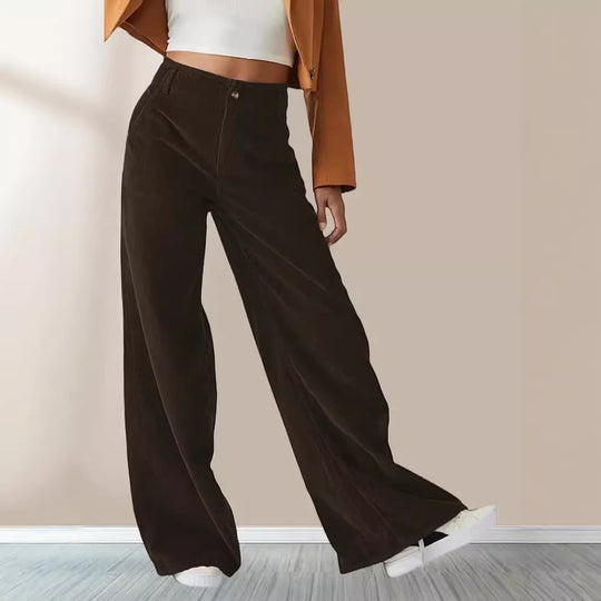 Damen Weit geschnittene Stoffhose mit hohem Bund und praktischen Taschen EB