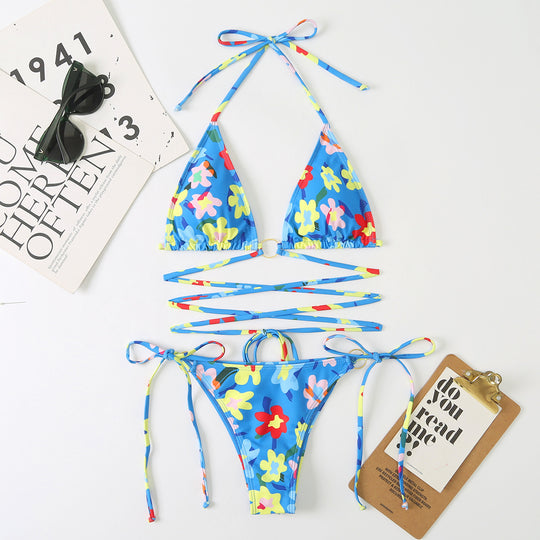 Damen Triangel-Bikini-Set mit verstellbaren Trägern und floralem Design EB