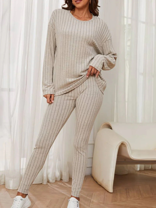 Damen Loungewear-Set mit geripptem Design und weitem Schnitt EB
