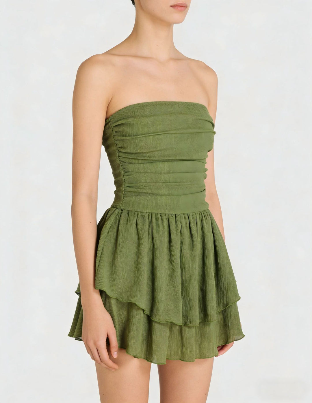 Damen Wickelkleid mit gerafftem Oberteil und fließendem Rock EB