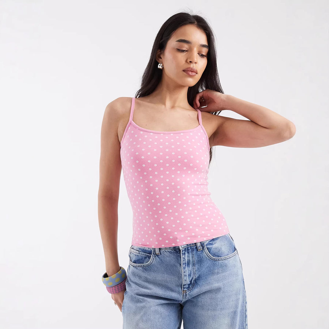 Damen Spaghettiträgertop mit Polka-Dots EB