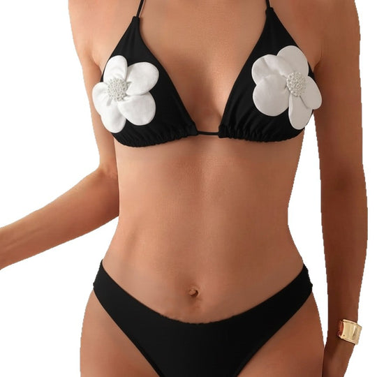 Damen Triangel-Bikini mit elegantem Blütenapplikation EB