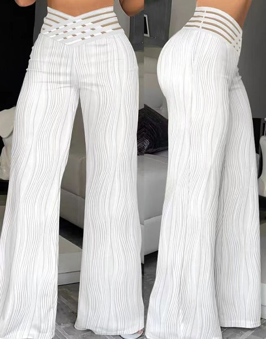 Damen Hochtaillierte Palazzo-Hosen mit trendigem Rippendesign EB