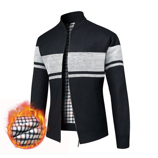 Herren modischer Strickjacke mit modernem Stehkragen und warmem Innenfutter EB