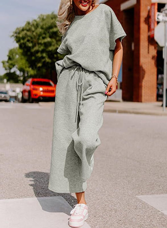Damen lässiges Jumpsuit-Set aus weichem Material mit elastischem Bund und weit geschnittenen Beinen EB