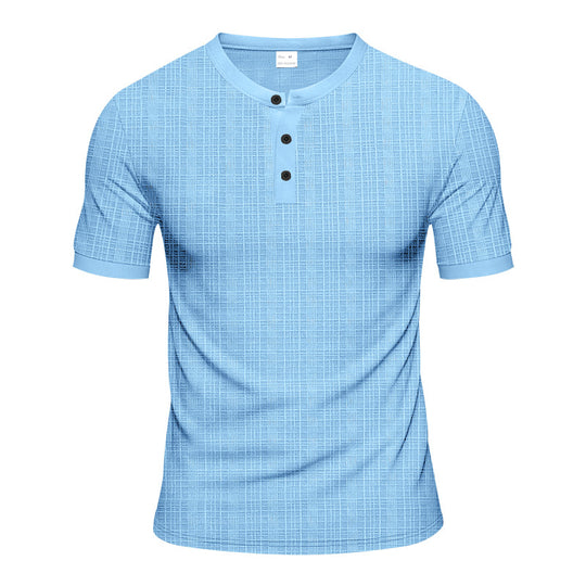 Herren nan Bandkragen-Henley mit feiner Gitterstruktur und tailliertem Schnitt EB