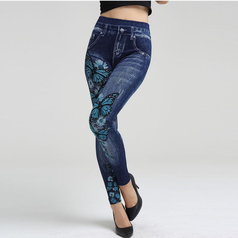 Damen Sportliche Jeans-Leggings mit grafischen Printdetails EB