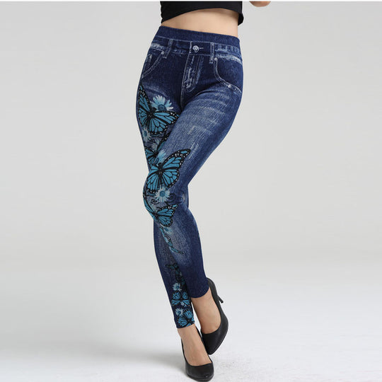 Damen Sportliche Jeans-Leggings mit grafischen Printdetails EB