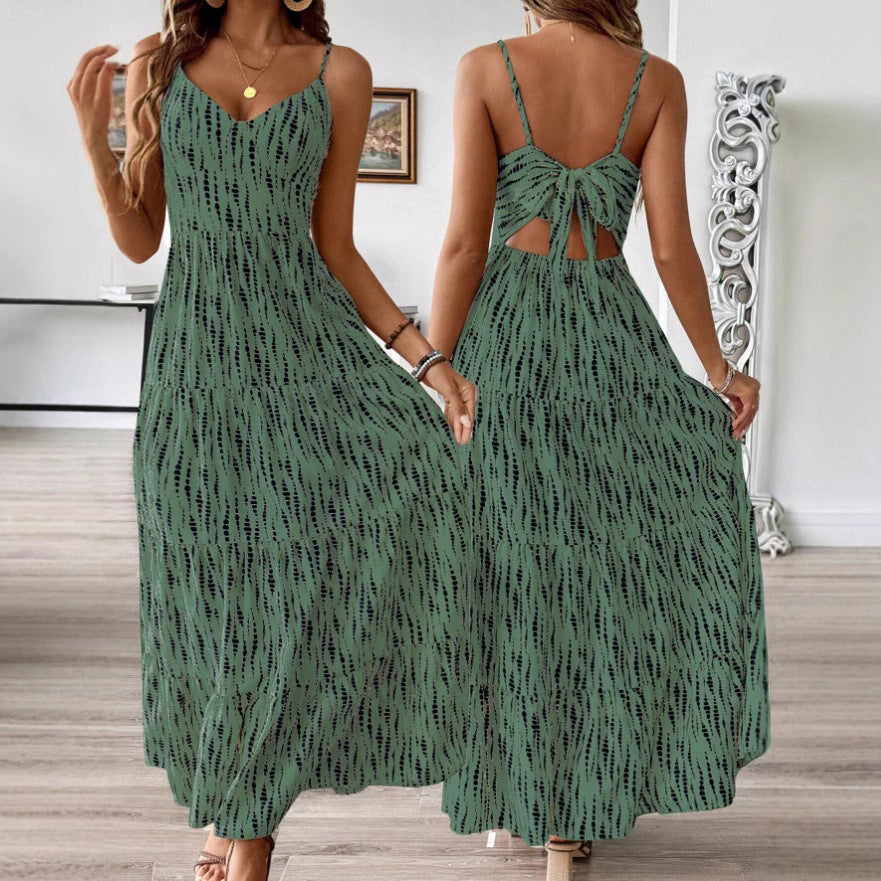 Damen Maxikleid mit elegantem V-Ausschnitt und tierischem Druck EB