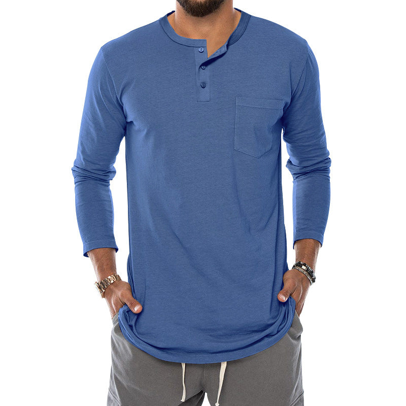 Herren Langarm-Henley-Shirt mit bequemen Knopfdetails und praktischer Brusttasche EB