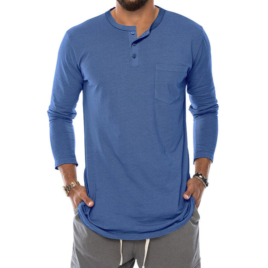 Herren Langarm-Henley-Shirt mit bequemen Knopfdetails und praktischer Brusttasche EB