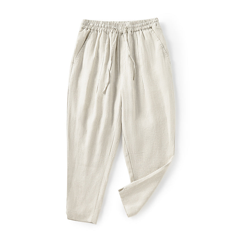 Damen lässige Leinenhose mit elastischem Bund und praktischen Seitentaschen EB