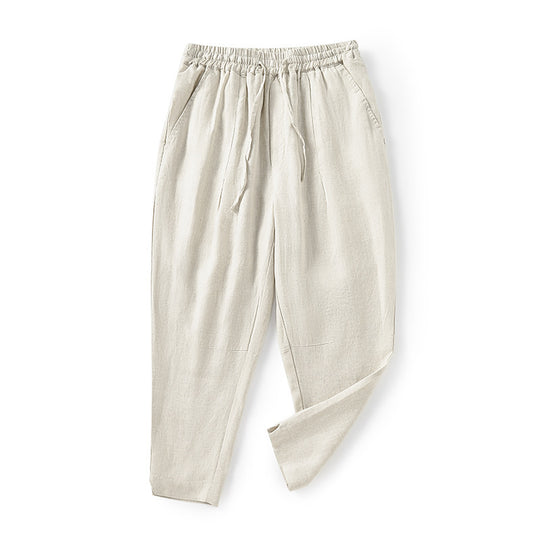 Damen lässige Leinenhose mit elastischem Bund und praktischen Seitentaschen EB