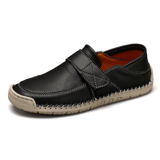 Damen Bequeme Slip-On Lederschuhe mit verstellbarem Klettverschluss EB
