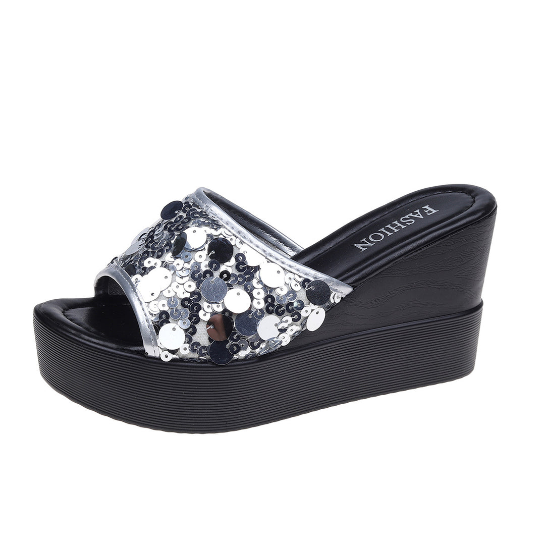 Damen Glamouröse Plattform-Sandalen mit Paillettenverzierung EB