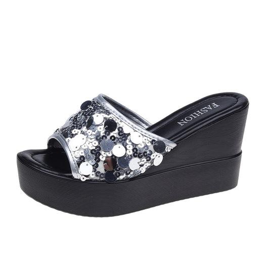 Damen Glamouröse Plattform-Sandalen mit Paillettenverzierung EB