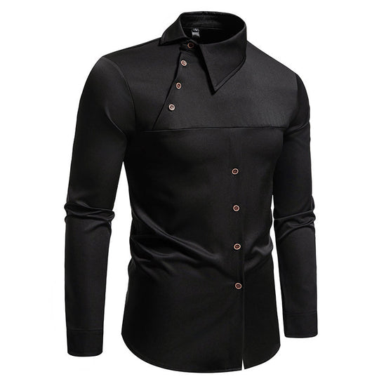 Herren Langarmhemd mit innovativem Kragen und asymmetrischem Design EB