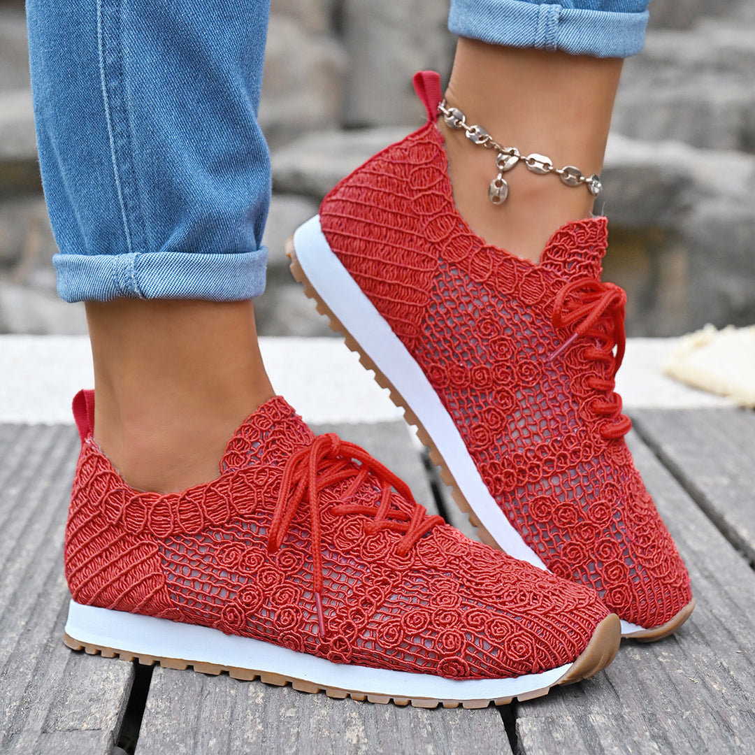 Damen Atmungsaktive Freizeitsneaker mit floralem Netzdesign EB
