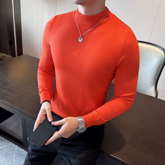 Herren modischer Pullover mit hohem Kragen und eleganter Passform EB