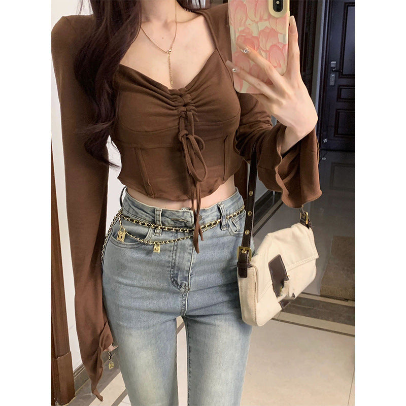 Damen Cropped-Top mit raffiniertem Knoten und weitem Arm EB